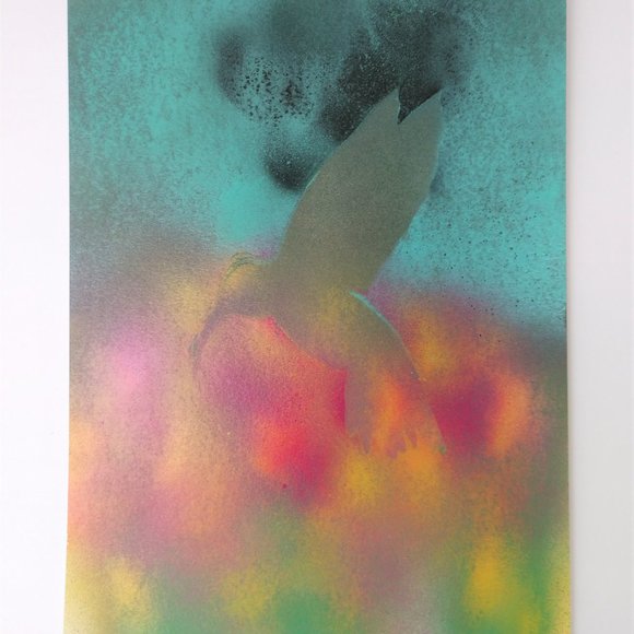 Hummingbird and Flowers Painting On Paper 15x11 Hand Crafted - Picture 12 of 16